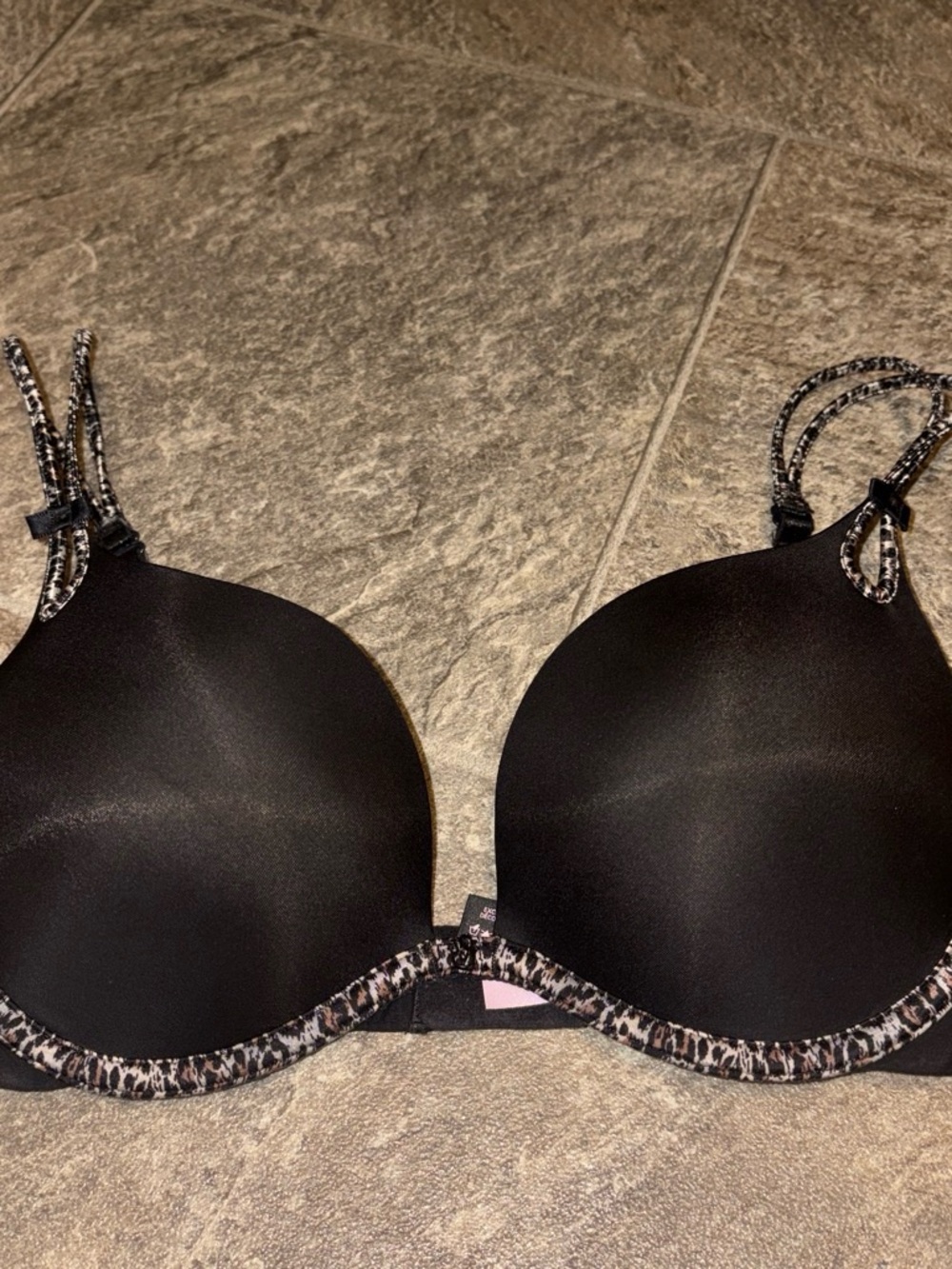 Victoria's Secret Black Bra with Leopard-Print Trim
